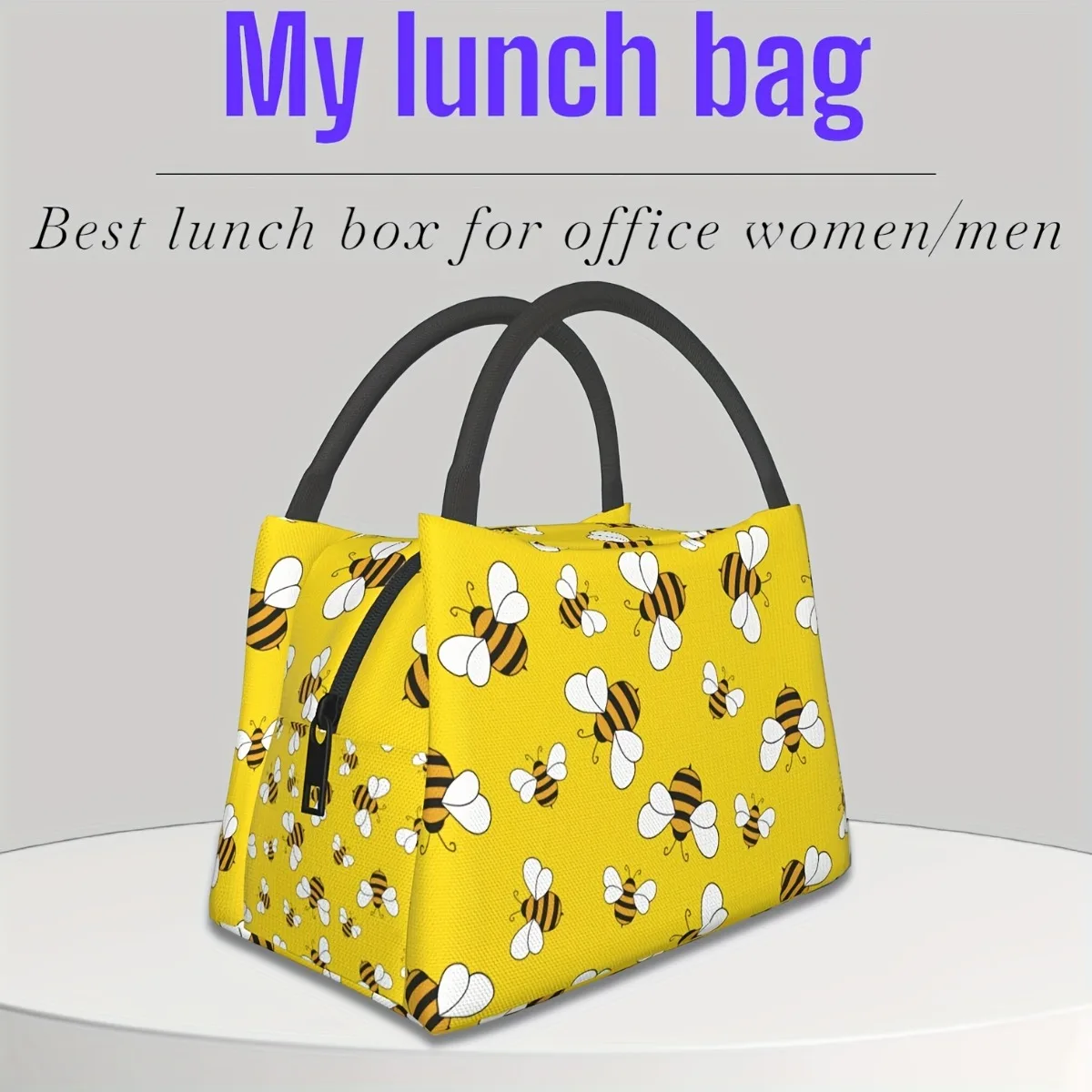 Insulated Lunch Bag With Bee Design - Reusable, Polyester Tote For Work, Picnics & Travel Lunch Boxes, Bento Boxes