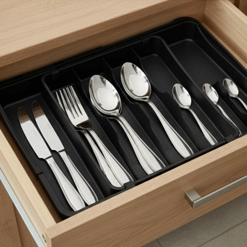 

6 Grids Extendable Cutlery Storage Box Adjustable Plastic Cutlery Separation Trays Separated Large Capacity Cutlery Organizer