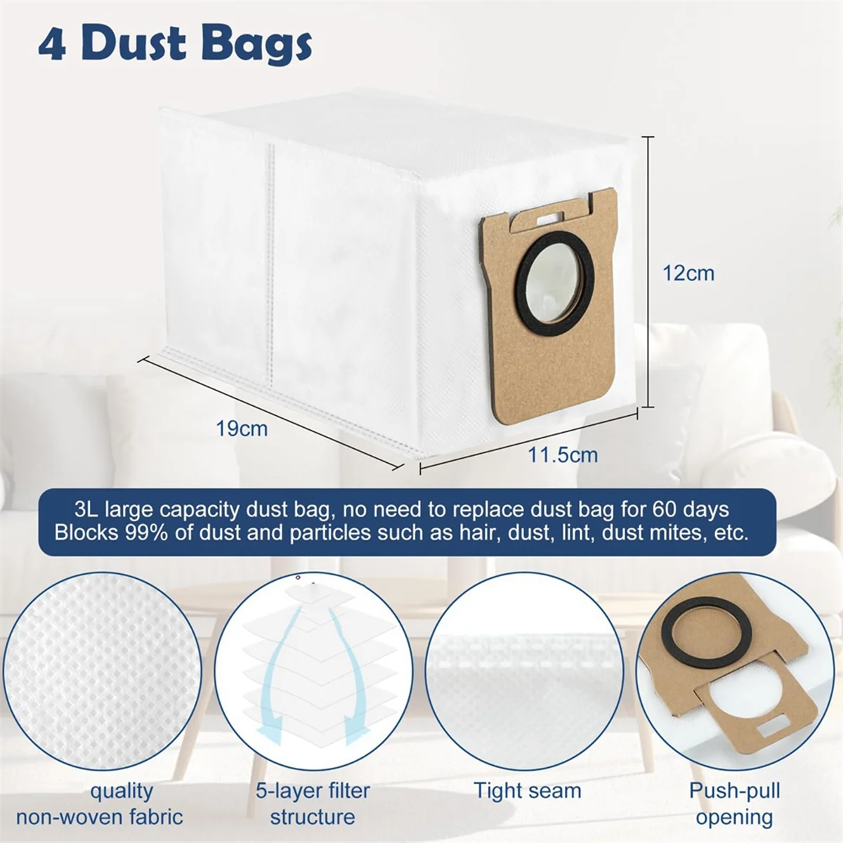 مجموعة الملحقات لـ Dreame L10S Ultra /L10 Ultra جهاز آلي لتنظيف الأتربة فرشاة جانبية رئيسية مرشحات HEPA وسادات ممسحة أكياس الغبار # قادرة على