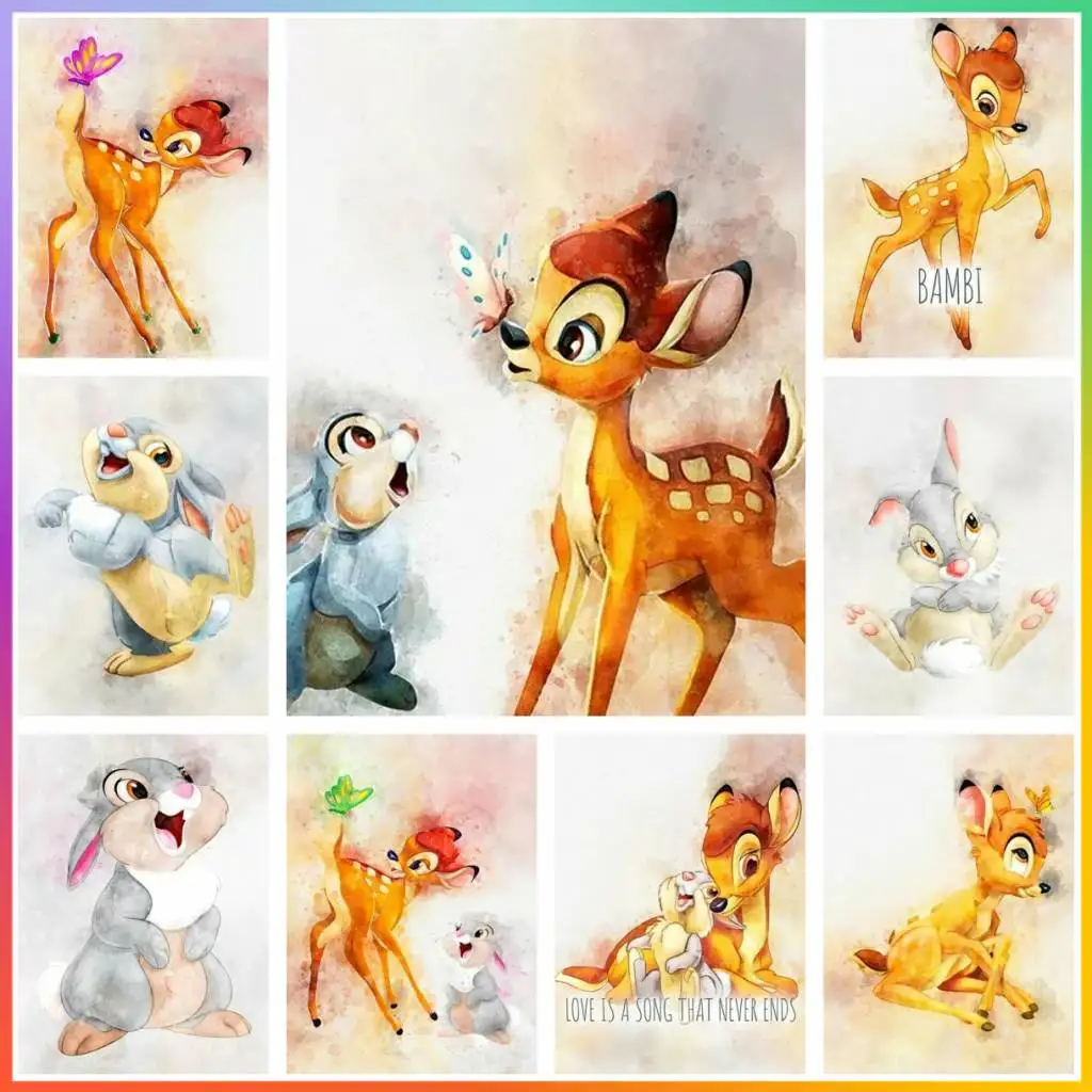 Disney Bambi Thumper Watercolor Diamond Painting Creation Crafts Cross Stitch 5D DIY Art Mosaic Room Decor New Kids Gift