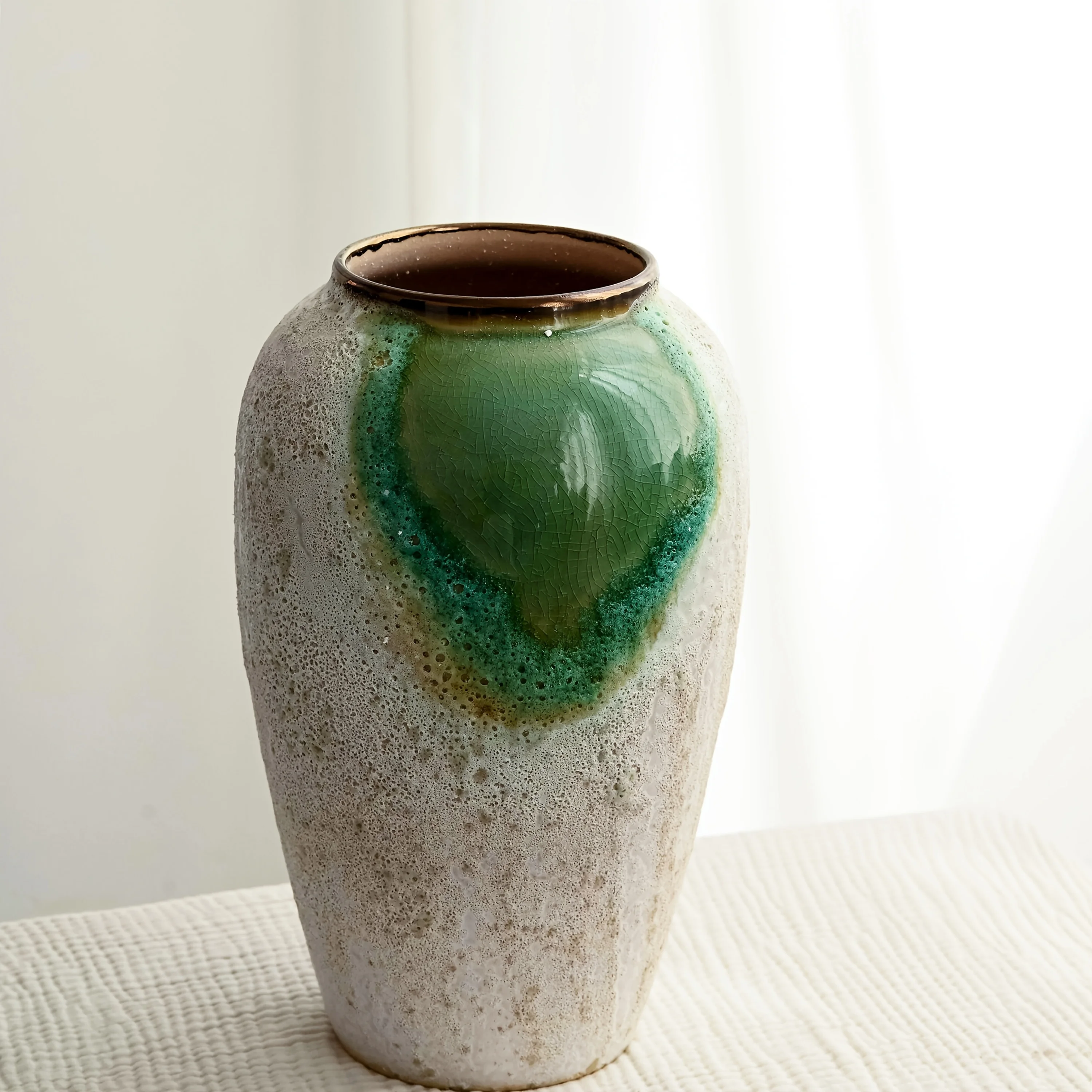 Fresh Green and White Textures for Home Decor Ceramic Vases for Floral Arrangements, Artistic Feel, Suitable for Gardens