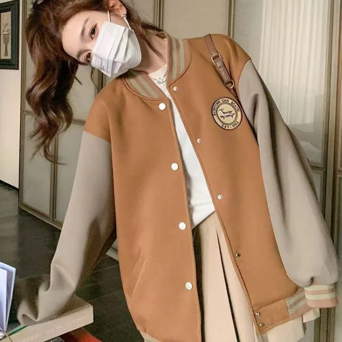 

Spring Autumn New Fashion Women's Loose Casual Trendy Simple Basic Long Sleeve Single-breasted Baseball Jacket Female Clothes