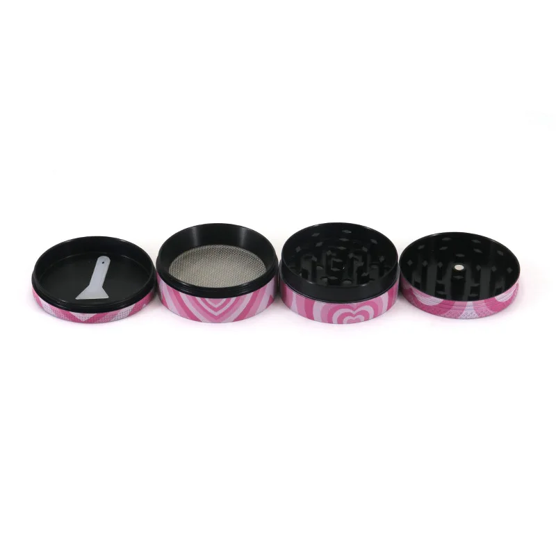 Portable Pink Heart Printing color 4-Layer Herb and Spice Grinder Tobacco Smoking Accessories Valentine's Day gift