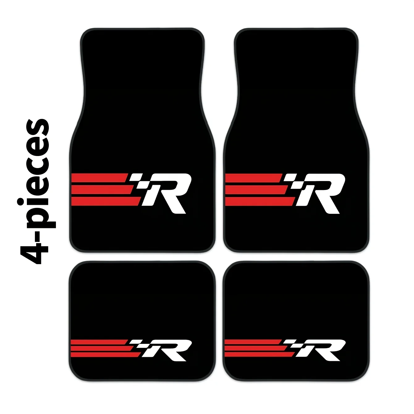 A High-End 4pcs Set Of Red And White Striped Letter Logo Printed Car Mats, Front And Rear Carpets, Automotive Interior Accessory