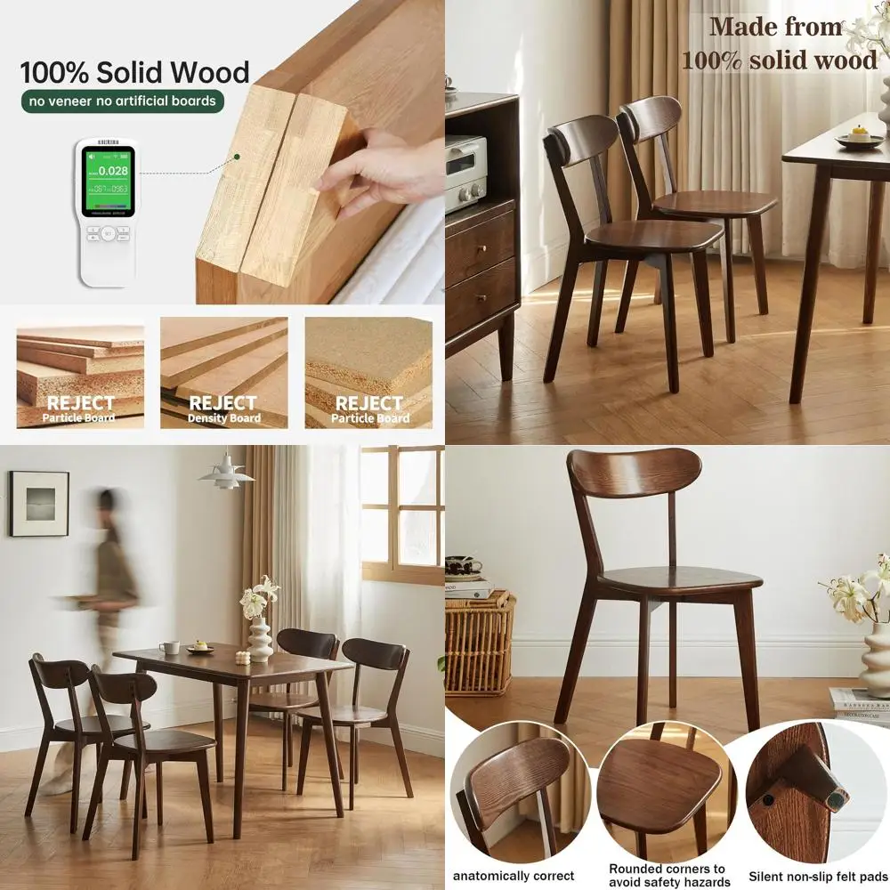 

Solid Wood Curved Back Dining Chairs, Kitchen & Living Room Furniture, Walnut Finish (Set of 2)