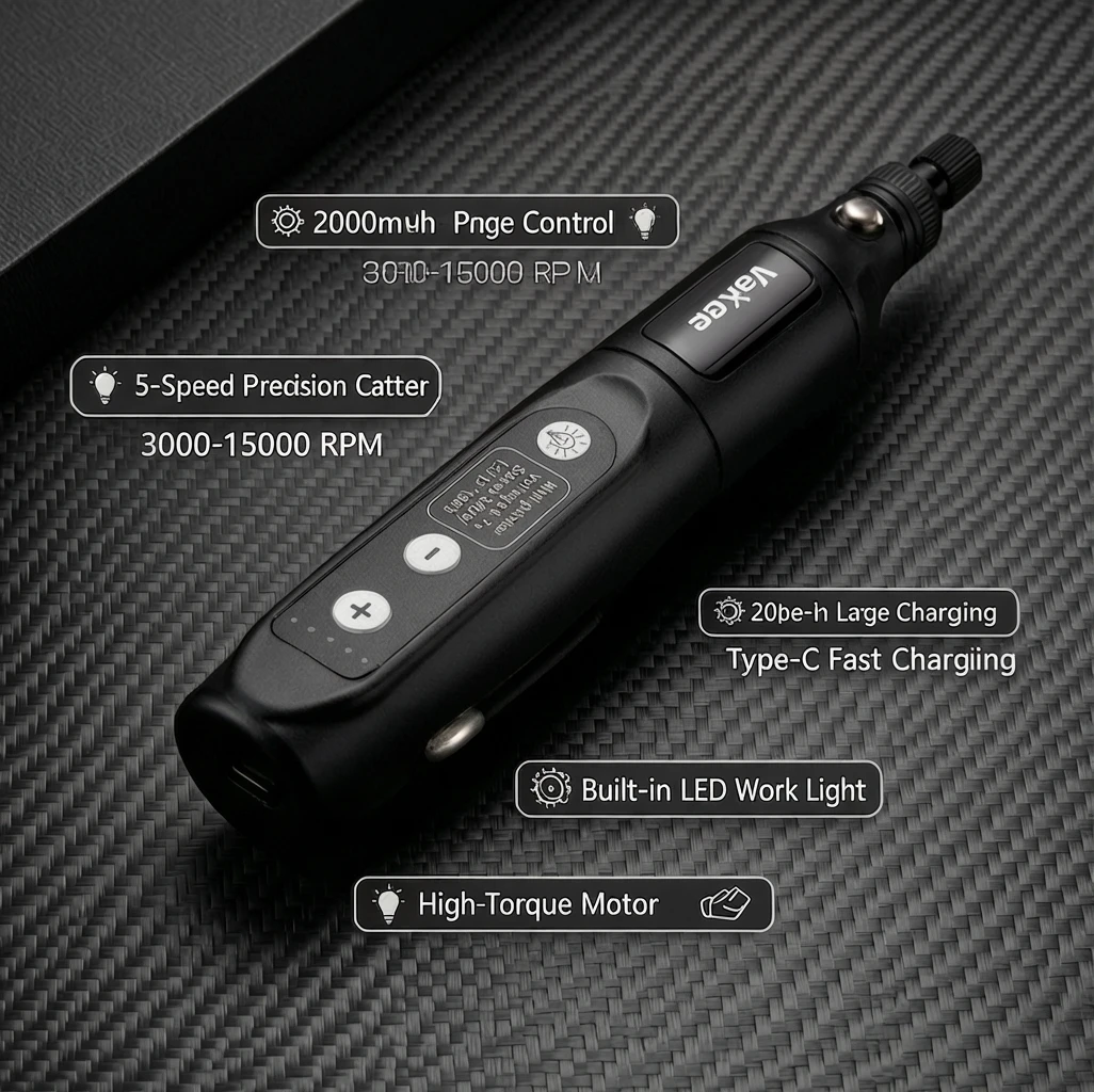 Vakee 5-Speed Adjustable Cordless Rotary Tool Kit, 3.7V Type-C Rechargeable Mini Grinder Pen, 2000mAh for Grinding Polishing Eng image 5