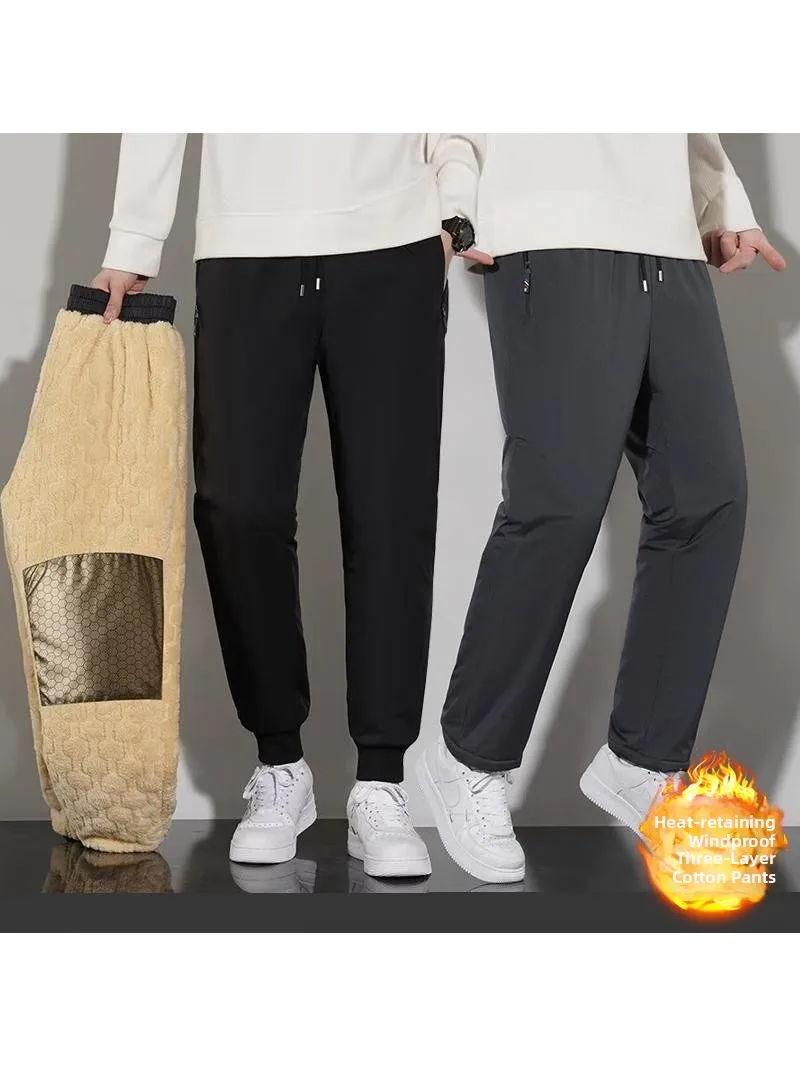 

High Quali aphene nt Heating Warm Men's Knee Cotton Pants Large Size Thermal Sweatpants Autumn Winter Sle