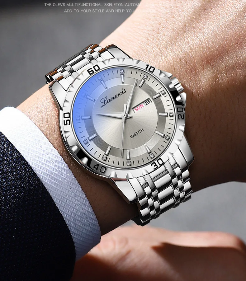UTHAI Leisure Fashion Men's Watches Steel Strip Calendar Luminous Waterproof Business Male Wristwatch Clock