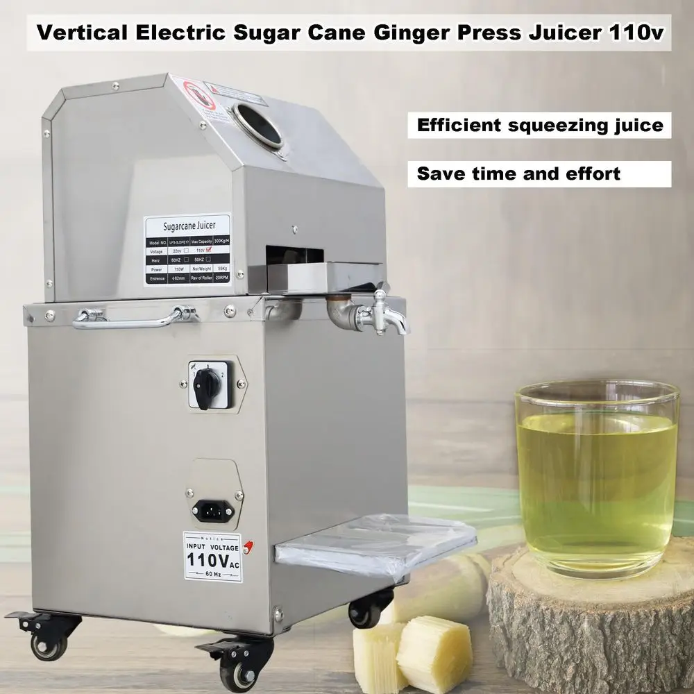 

Cane Juicer Electric Sugarcane Press Vertical Sugar Cane Ginger Press Juicer Sugarcane Juice Extractor 3 Stainless Steel Roller