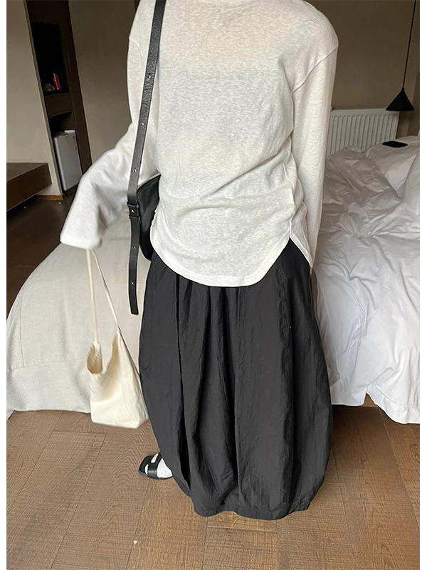 

Casual Loose Long Sve T-irt Women's Spring Autumn Faion Comfortable Wearing Pleated Sle Versatile Basic Fit T-irt