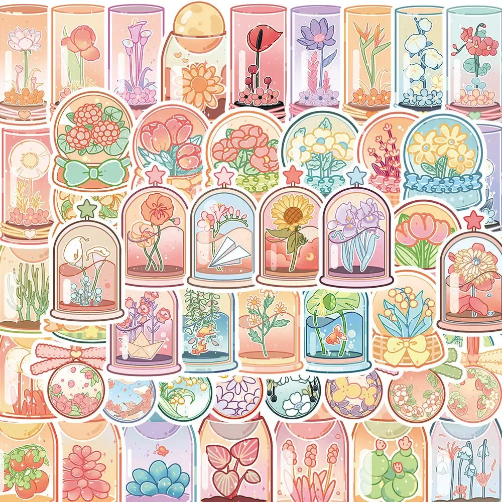 10/30/50pcs INS Cute Cartoon Bottle Flower Stickers Aesthetic Pink Graffiti Decal DIY Luggage Notebook Phone Decoration Sticker