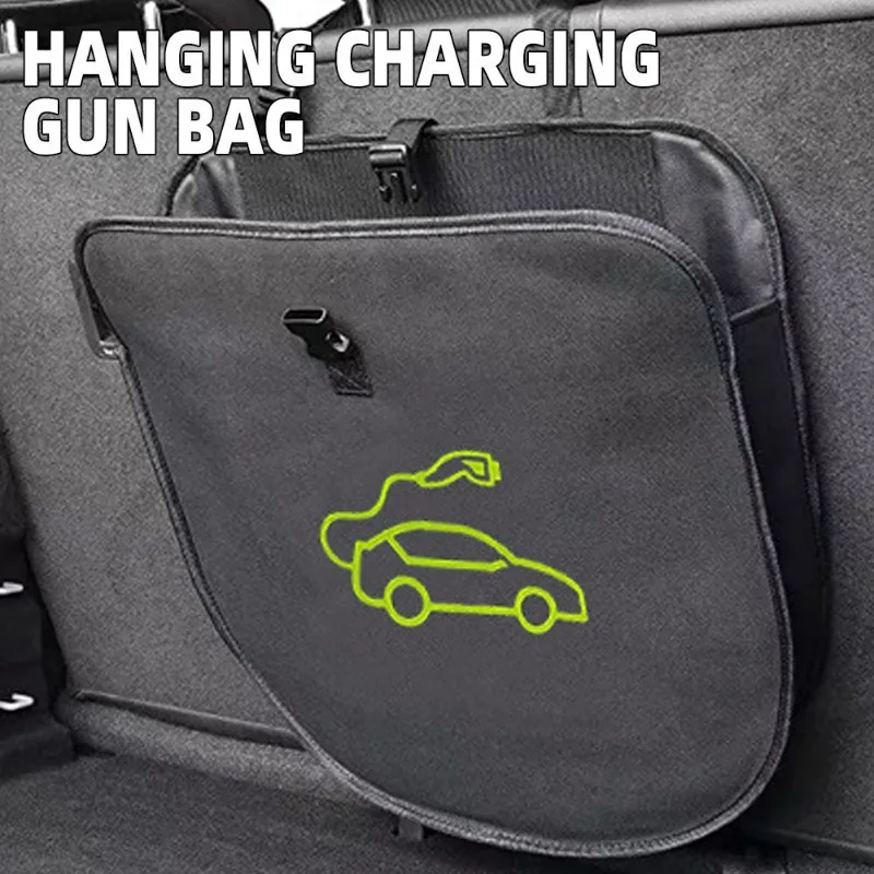 Sac noir pour chargeur et organisateur de câbles suspendu pour voiture, conception compacte, accès facile et organisation du coffre, fermeture à glissière sécurisée