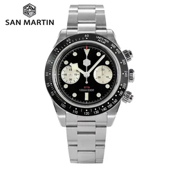 San Martin 40mm Men Watch Panda BB Chronograph ST1901 Manual Mechanical Sapphire Waterproof 100M BGW-9 Luminous Watches