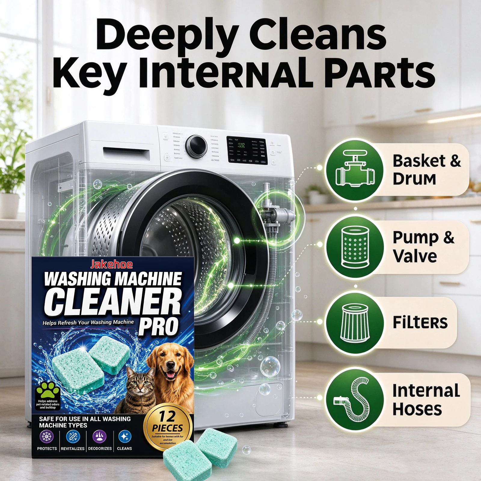 Washing Machine Cleaner Tablet Reduce Hard Water Buildup Remove Odor Mold for Front Load Top Load Drum Laundry Tub Seal Descaler