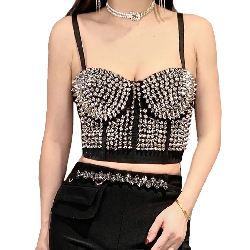 Durian Design Black Silver TOPS Women Gold Bead Padded Tanks Women Sequins Women's  Tank Top  Crop Top