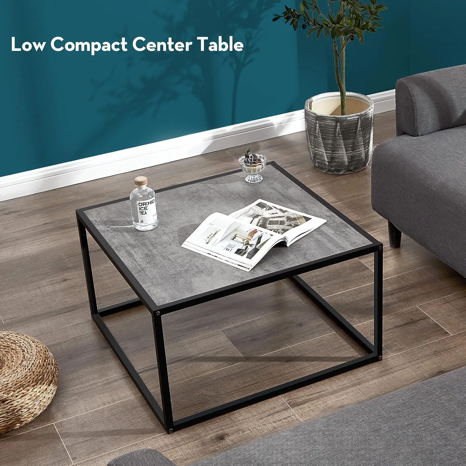 Coffee Tables for Small Space Low Center Table for Living Room Office, Wood Top with Metal Frames, Easy Assembly