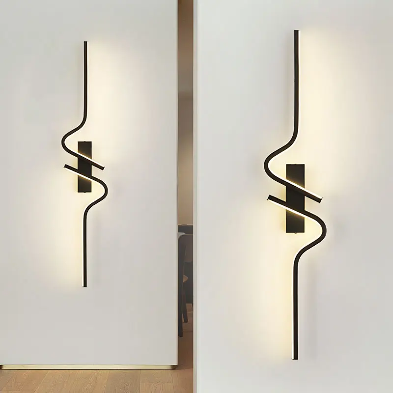 

60/80/100cm Black Long Strip LED Wall Lamp For Corridor Study Room Bedroom Bedside Minimalist AC85-265V Indoor Lighting Fixture
