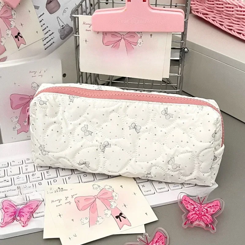 

New Bow Pencil Case Ins Large Capacity Girl Cute Student Stationery Storage Bag Cosmetic Bags & Cases