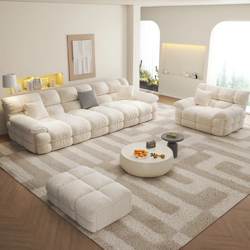 

Cream style designer lazy, fabric sofa modern, simple living room straight row, marshmallow skin feeling, square sofa