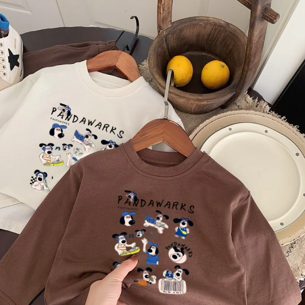 

Long Sleeve Cartoon Full Print TShirt Baby Boys Little Dog Tees Children's Fashion Casual Clothes Round Neck Bottoming Shirt