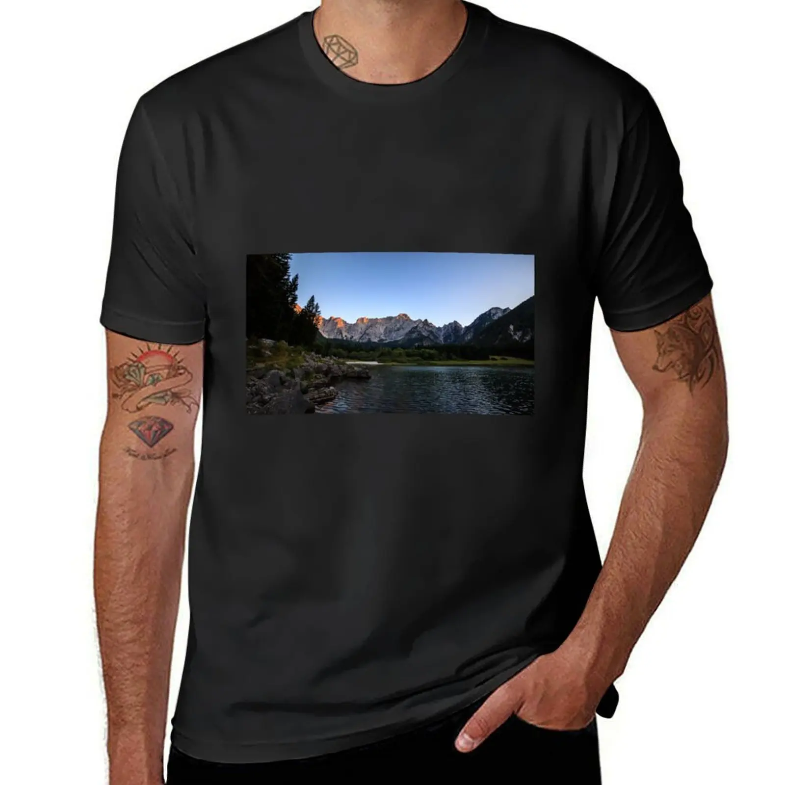 Sunset at the lake of Fusine, Italy T-Shirt tops plus sizes Short sleeve tee mens vintage t shirts