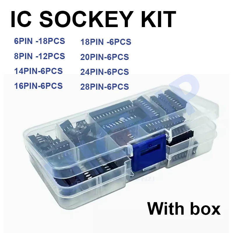 66PCS / box DIP IC Sockets Adaptor Solder Type Socket Kit 6,8,14,16,18,20,24,28 pins