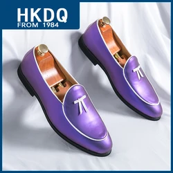 Hkdq Mode lila Herren Kleid Schuhe trend ige Slip-On soziale elegante Abends chuhe Mann leichte Leder Slipper Schuhe für Männer