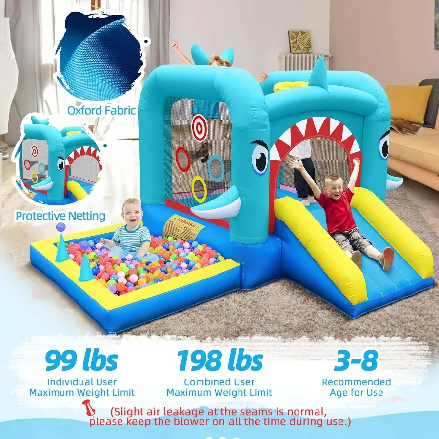 Inflatable Bounce House: Jump Bouncer Castle Slide Combo - 7 in 1 for Kids 3-6 - with 370W Blower - for Indoor Outdoor Play