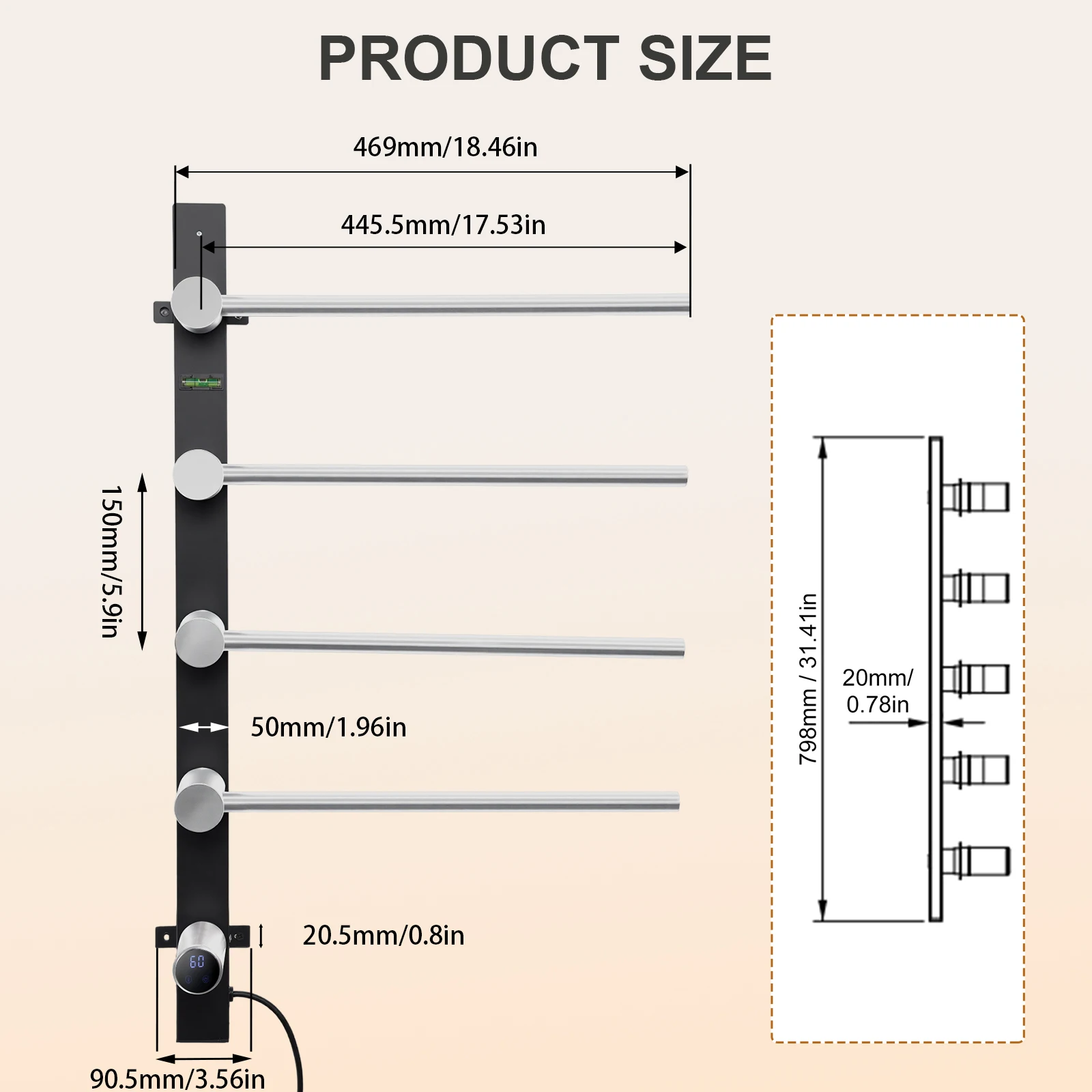 رف المناشف الكهربائية المثبت على الحائط، قضيب المناشف الساخن، درجة حرارة قابلة للتعديل، شريط المناشف الساخن للفندق، مركز السباحة، الحمام