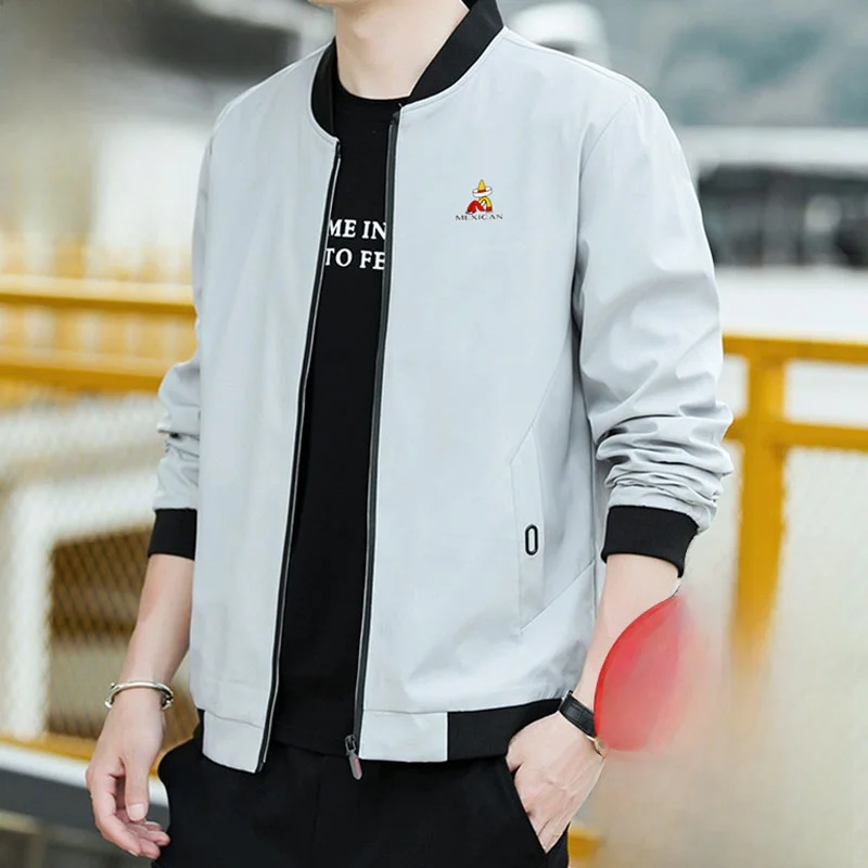

Men's Spring Autumn Thin Baseball Sle Jaet 2025 New Faion Korean Version Casual Fce Lined Coat Loose Fit Polyester F...