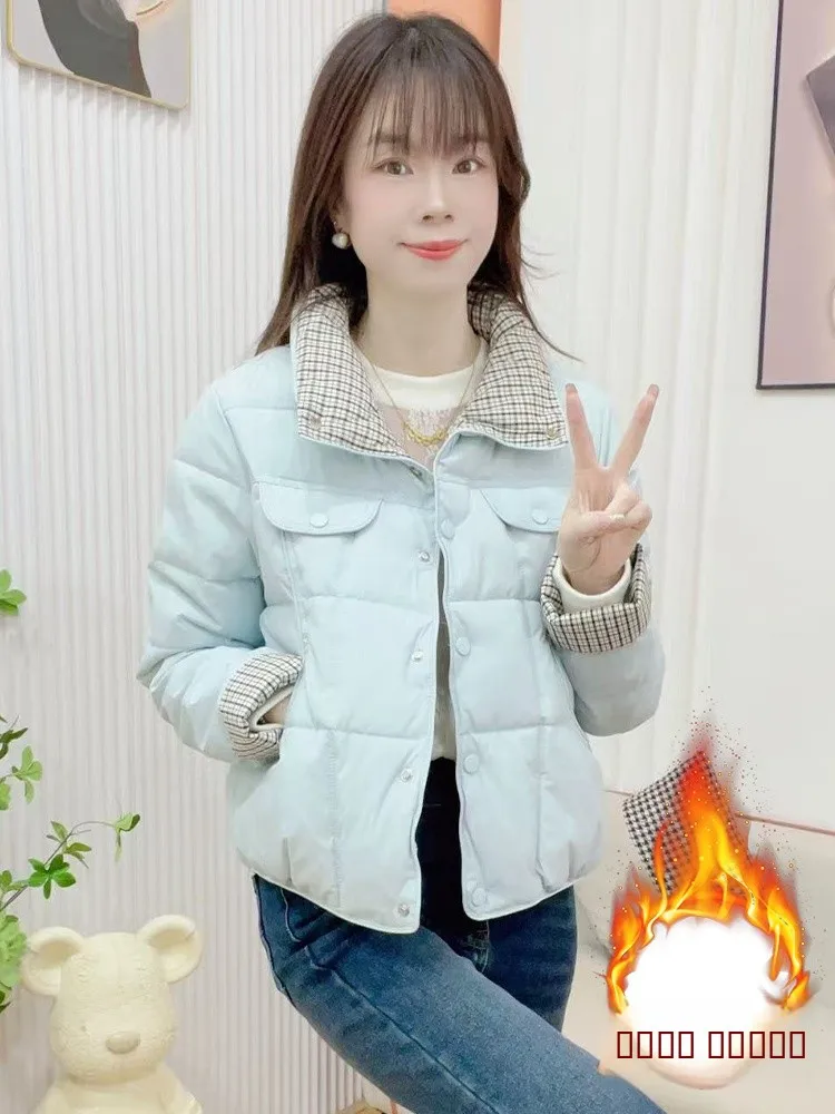

Шикарная женская зимняя куртка из хлопка с клетчатыми вставками, новая коллекция 2026 года, уникальный дизайн, утепленная верхняя одежда