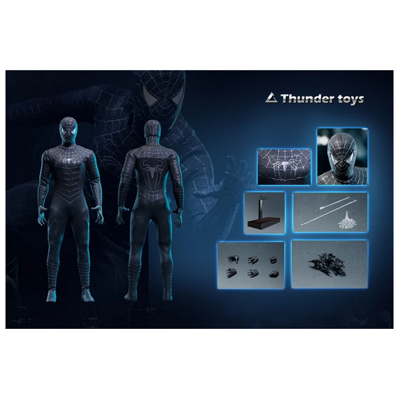 Thunder Toys-Vêtements de saut noirs parasites, modèle de soldat TD2025A 1/6, beurre mobile, faits à la main