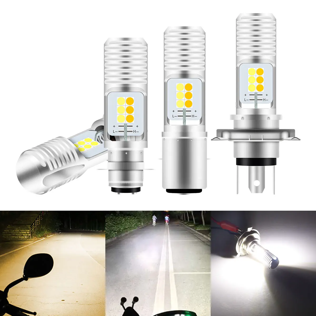 1PCS H4 P15D BA20D H6 Motorcycle Headlight Bulbs 12SMD 3030 Super Bright White Yellow High Low Beam Fog Light Play and Plug