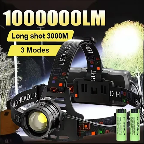 2025 강력한 LED 전조등 충전식 텔레스코픽 Zoomable 헤드 라이트 야외 방수 작업 헤드 램프 높은 루멘 헤드 토치