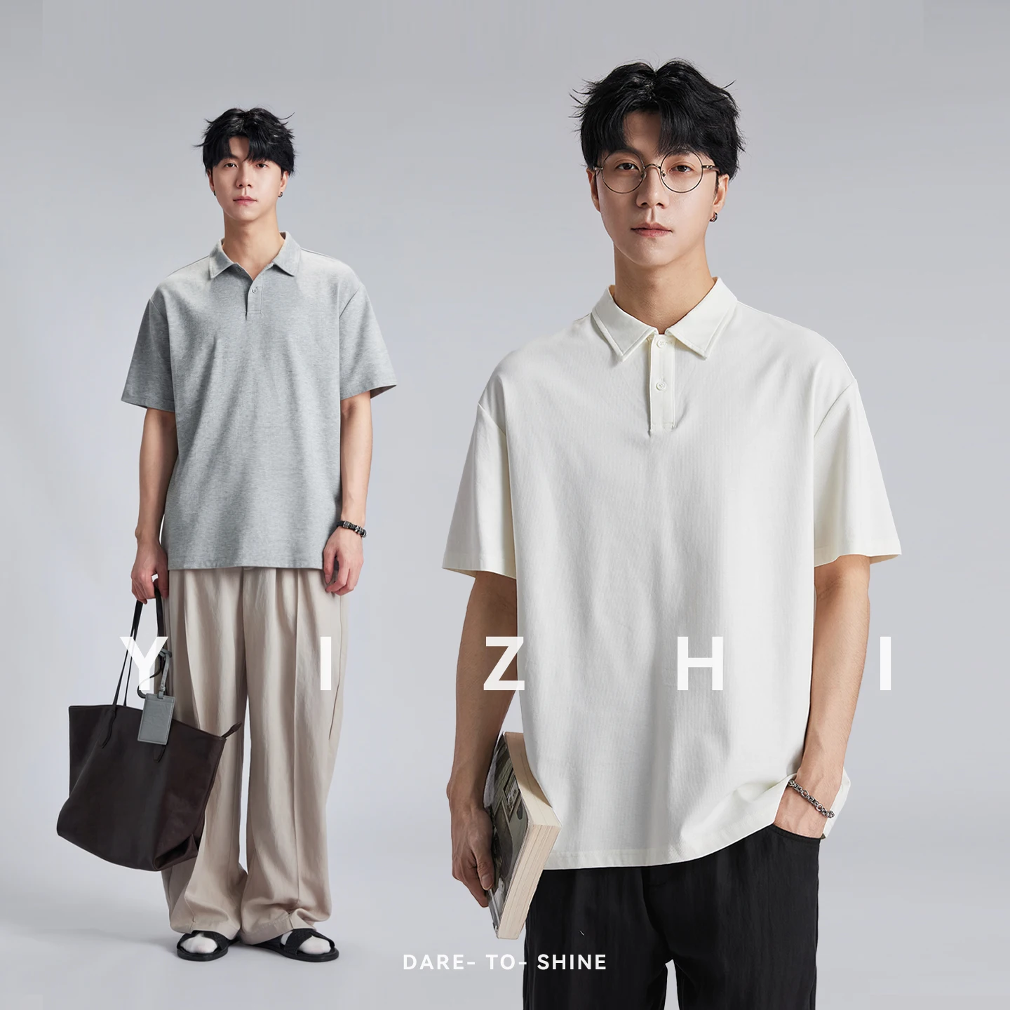 

2026 Summer Men's 220G Heavyweight Plain Polo Tee Loose Skin-Friendly Breathable Daily Commute Short Sleeve T-Shirts