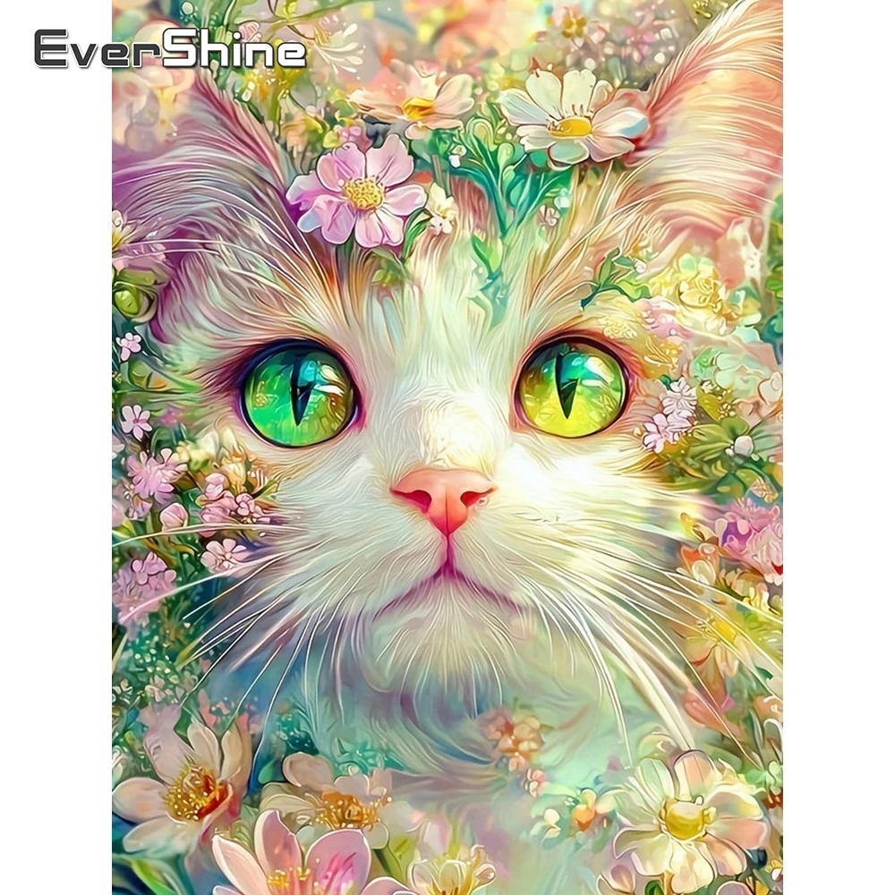 Evershine Diamond Embroidery Cat Full Drill Square Mosaic Animal Picture Of Rhinestones Painting Flower Handmade Hobby