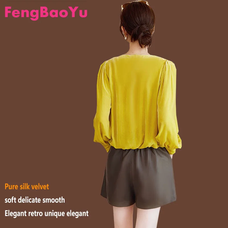 

Fengbaoyu High-end Silk Velvet Women's T-shirt - Elegant and Luxurious Clothing, Comfortable and Fashionable Top