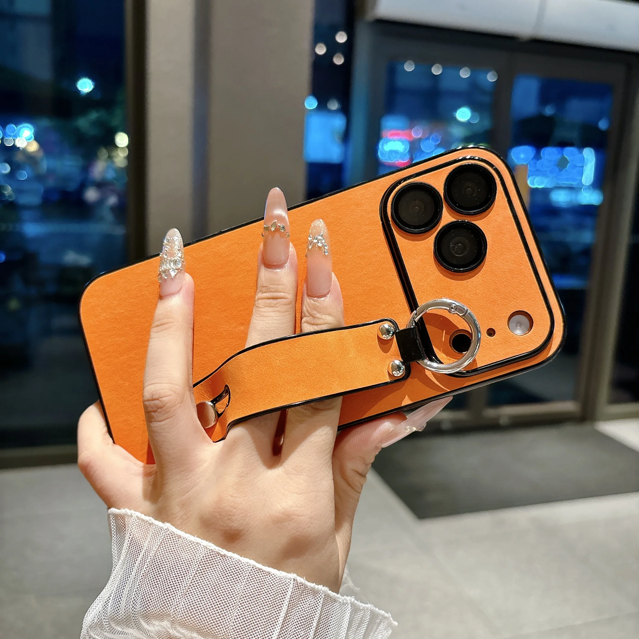 

Luxury Suede Leather Case Compatible with iPhone 17 16 15 14 13 Pro Max with Ring Holder Wrist Strap Kickstand Shockproof Cover