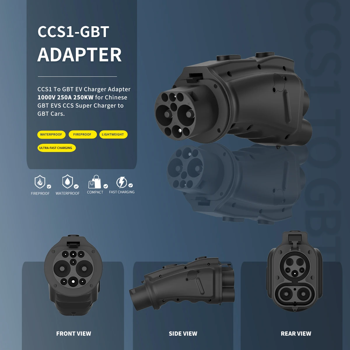 

Адаптер быстрой зарядки постоянного тока 250 А GB/T на Chademo/CCS 1/CCS 2, адаптер зарядного устройства для электромобиля, автомобильный разъем