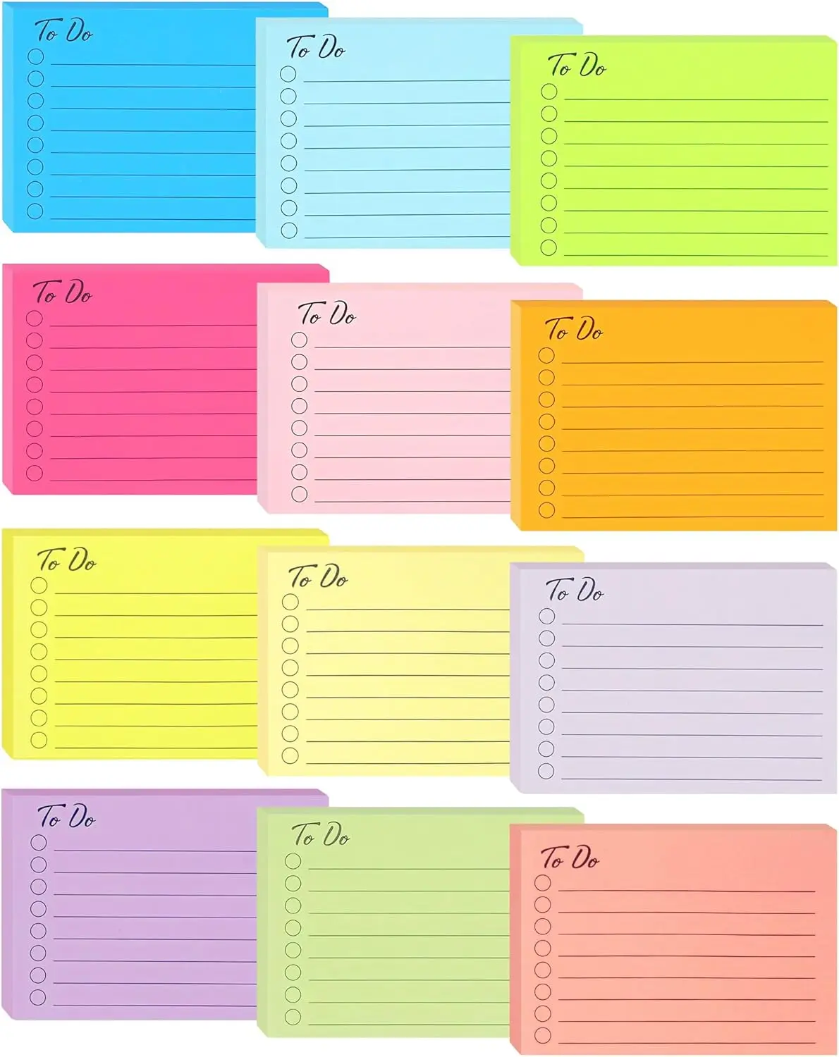 

12 Pack To Do List Sticky Notes, 504 Sheets Lined Memo Pads 3x4 Inch, Bright Multi Colors Self-Stick Notepads for Home Office School