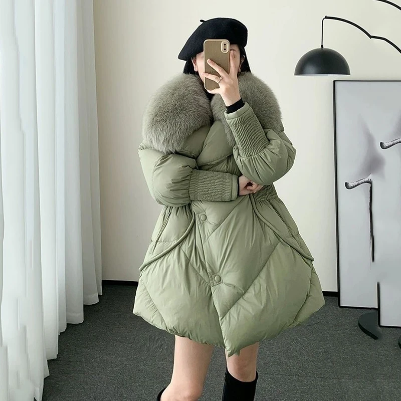 Winter New Thick Warm Down Jackets Clothing Loose Single Breasted Coat for Women White Duck Down Down Jacket Fur Collar Parkas