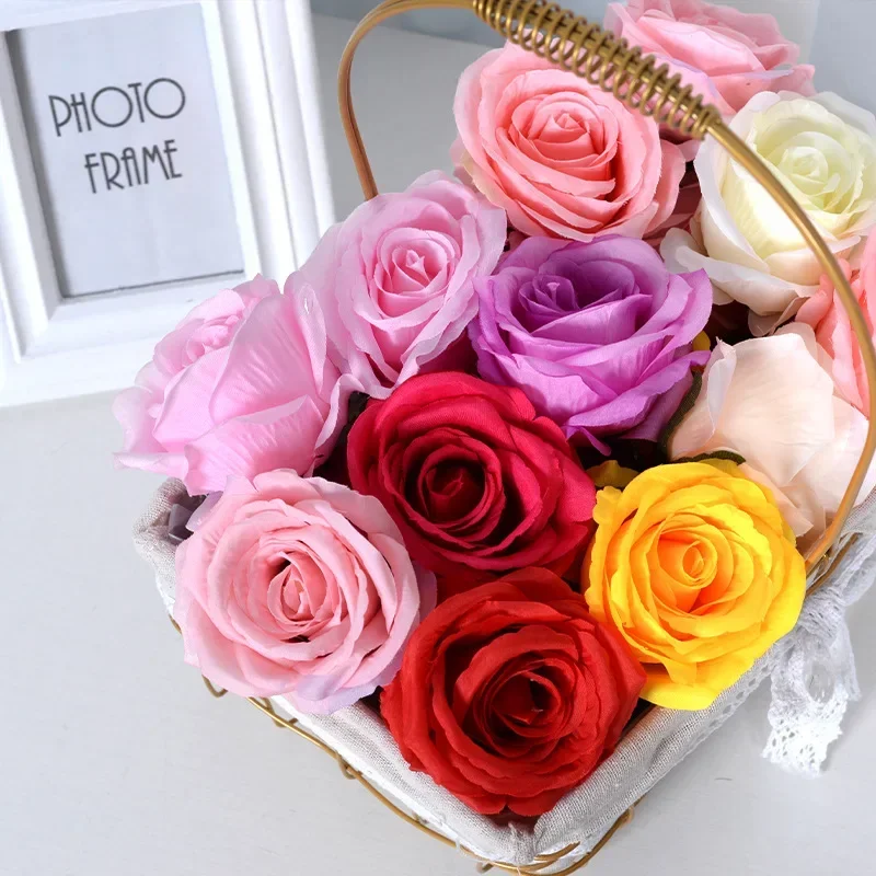 Artificial Big Silk Rose Head Flower Bouquet Real Looking Fake Roses Home Wedding Centerpieces Party Decorations 10 cm