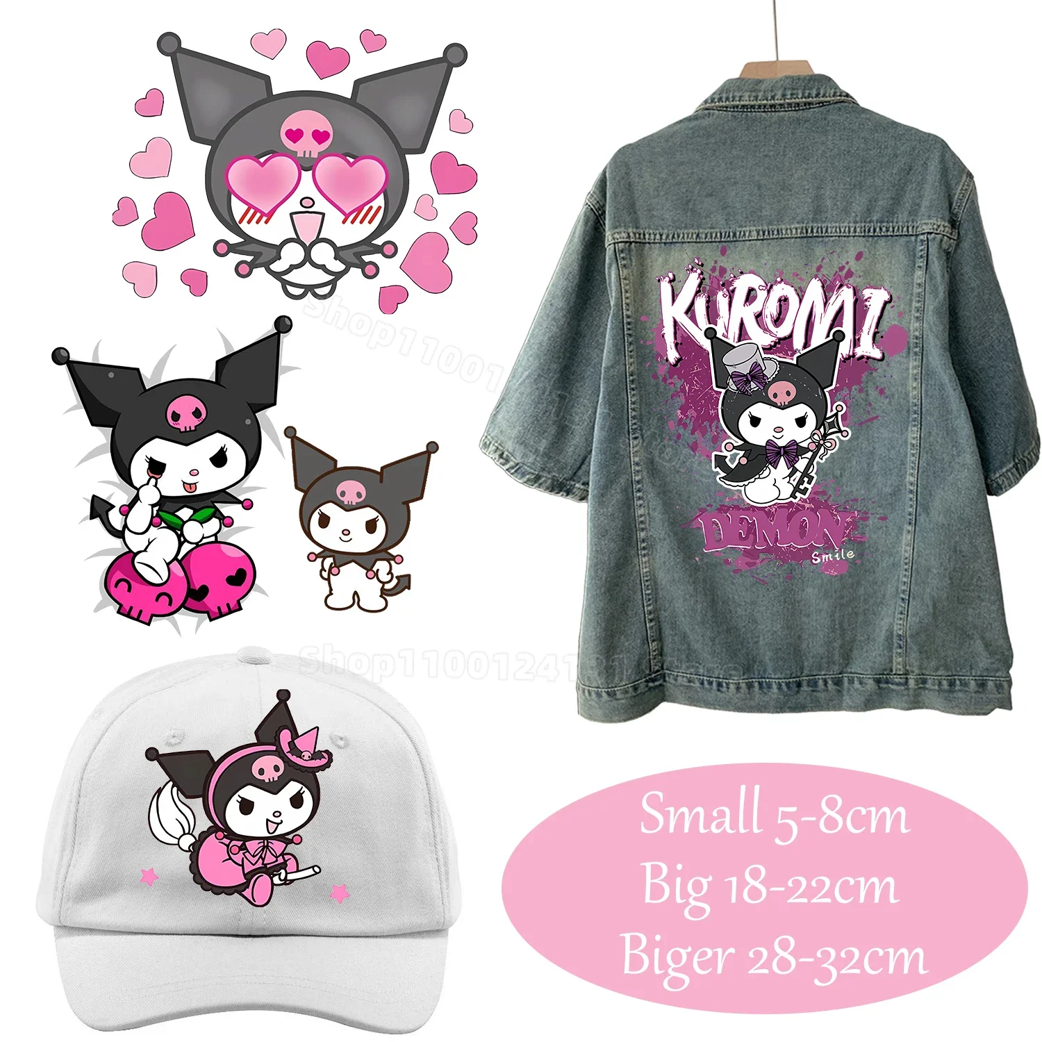 New Kuromi Patches for Clothing Cute Kawaii Anime Figure Heat Transfer Stickers for T-Shirt Trendy Patch Sticker DIY Decorations