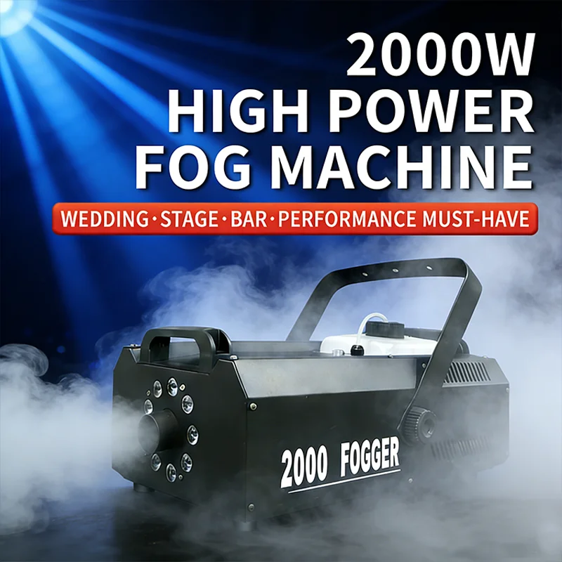 2000W RGB Smoke Machine 9 LEDS 15m Spray Distance Manual & Remote Control Fog Machine for Halloween Christmas Wedding Party Stag