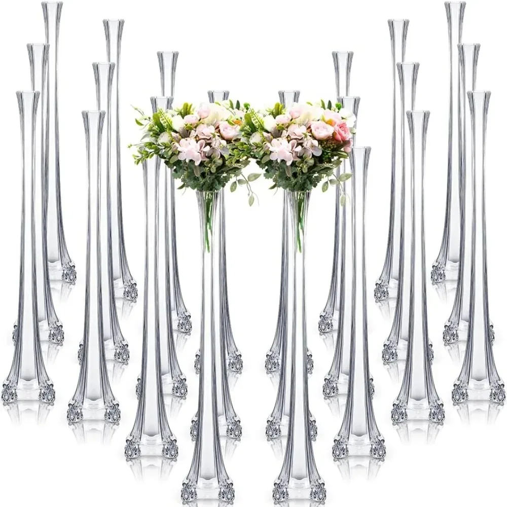 

Vase 20 Inch Clear Eiffel Tower Tall Skinny Vases Glass Flower Stand Floral Container for Home Crafts Wedding Decor Vase (24)