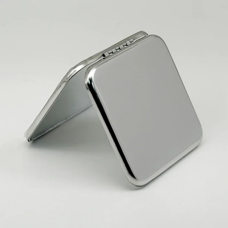 Quadratischer klappbarer Make-up-Spiegel aus Edelstahl, tragbar, doppelseitig, kompakt mit Vergrößerung