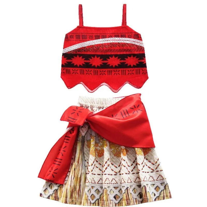 Kids Moana Costume for Girls Straps Backless Vaiana Summer Dress Wig Children Baby Clothes Carnival Christmas Birthday Attire