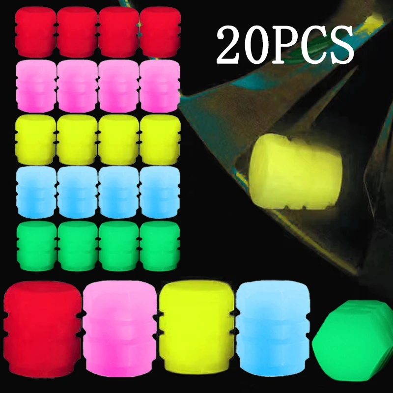 20 pçs mini tampas de válvula de pneu luminosa carro motocicleta colorido brilhante tampa da válvula pneu roda hub estilo decoração acessórios automóveis