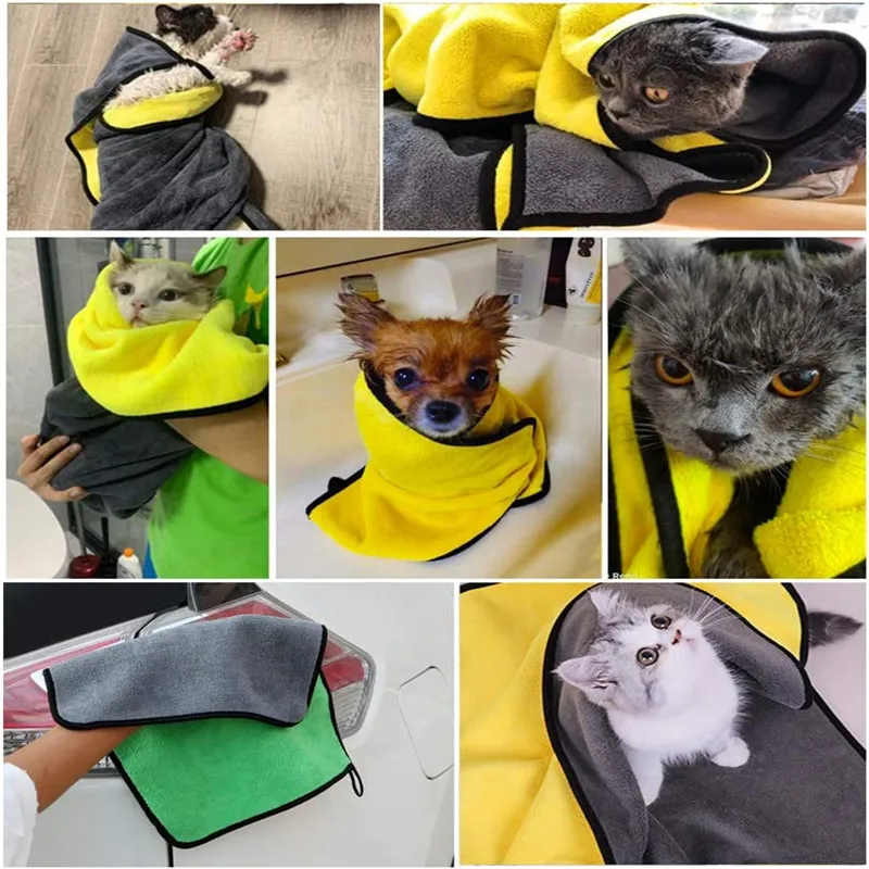 Toalla de secado rápido para mascotas, bata de baño absorbente de fibra suave para gatos, paño de limpieza conveniente para mascotas, accesorios