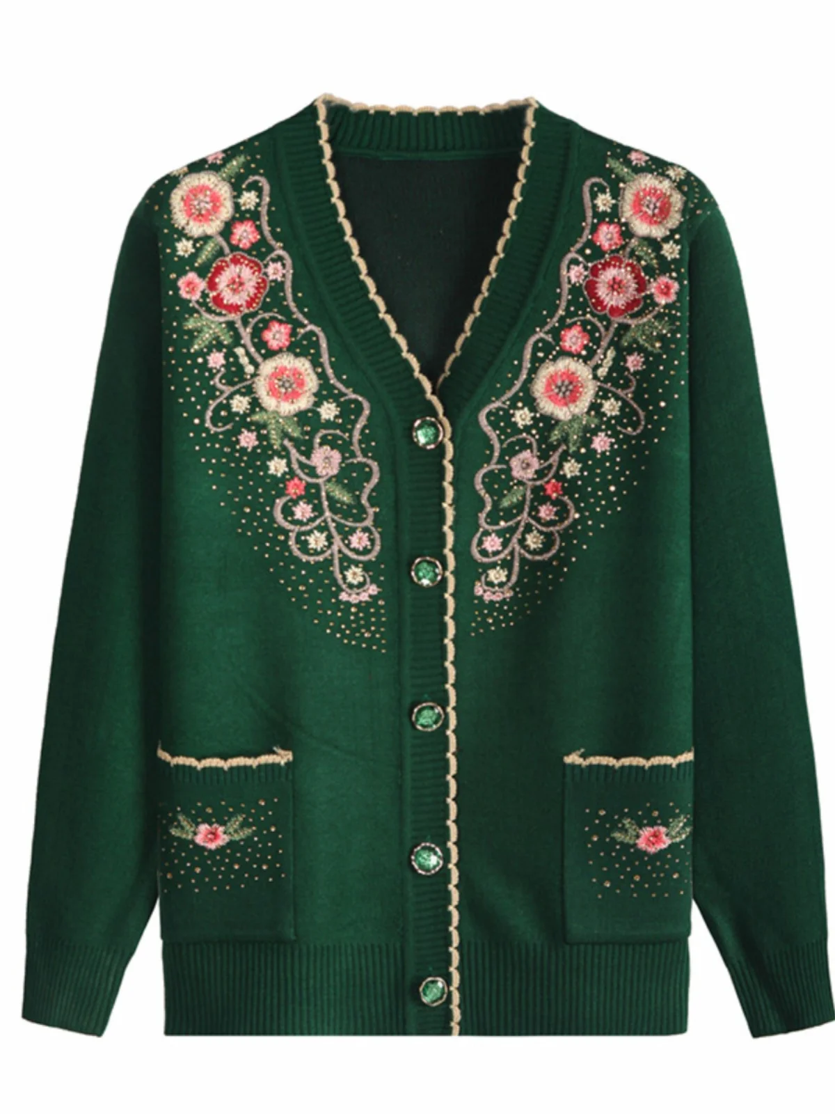

ly Women's Embroidered Knitwear Cardigan Wine Red Thin Outerwear V-ne Faionable Autumn Wear for andmothers